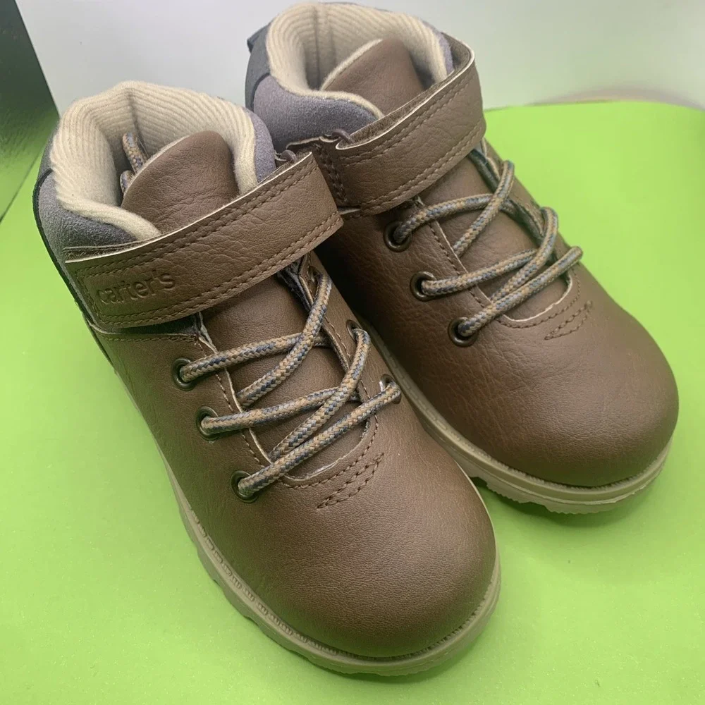 New Carter's Boy's Size 10 Kim Chukka Style Boot Brown Gray Lace-up Hook & Loop